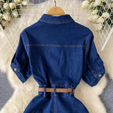 New Fashion Simple Belt Design Denim Dress HZ1024
