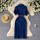 New Fashion Simple Belt Design Denim Dress HZ1024