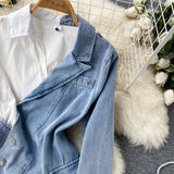 New Irregular Design Long Sleeve Shirt Patchwork Denim Style Dress HZ1024