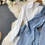 New Irregular Design Long Sleeve Shirt Patchwork Denim Style Dress HZ1024