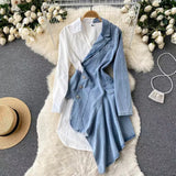 New Irregular Design Long Sleeve Shirt Patchwork Denim Style Dress HZ1024