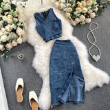 New Tank Top High-waisted Denim skirt For Women HZ1024