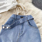 New Fashion Irregular Strap Waistcoat With Raw Edge Denim Skirt Two-piece Set HZ1024