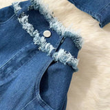 Fashion Sexy Sleeveless Tank Top High Waisted Fishtail Denim Skirt Two-piece Set HZ1024