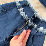 Fashion Sexy Sleeveless Tank Top High Waisted Fishtail Denim Skirt Two-piece Set HZ1024