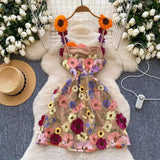 New Haute Couture Floral Embroidery High-waisted Elegant Halter Dress HZ1024