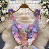 New Haute Couture Floral Embroidery High-waisted Elegant Halter Dress HZ1024