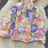 New Haute Couture Floral Embroidery High-waisted Elegant Halter Dress HZ1024