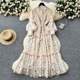 High-grade Lace Patchwork High-waisted Printed Embroidery Dress HZ1024