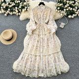 High-grade Lace Patchwork High-waisted Printed Embroidery Dress HZ1024