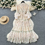 High-grade Lace Patchwork High-waisted Printed Embroidery Dress HZ1024