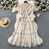 High-grade Lace Patchwork High-waisted Printed Embroidery Dress HZ1024