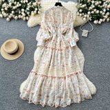 High-grade Lace Patchwork High-waisted Printed Embroidery Dress HZ1024