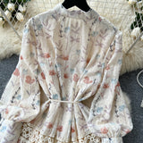 High-grade Lace Patchwork High-waisted Printed Embroidery Dress HZ1024