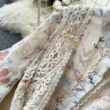 High-grade Lace Patchwork High-waisted Printed Embroidery Dress HZ1024