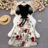 Vintage Floral Embroidery Design Mesh Women Dress HZ1024