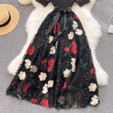 Vintage Floral Embroidery Design Mesh Women Dress HZ1024
