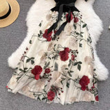Vintage Floral Embroidery Design Mesh Women Dress HZ1024