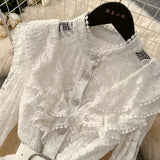 New Vintage Cuff Design Single-breasted High-waisted Lace Embroidery Dress HZ1024