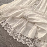 New Vintage Cuff Design Single-breasted High-waisted Lace Embroidery Dress HZ1024