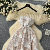 Fashion Summer Three-dimensional Flower Embroidery Waist Slimming Spaghetti Strap Dress HZ1024