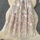 Fashion Summer Three-dimensional Flower Embroidery Waist Slimming Spaghetti Strap Dress HZ1024