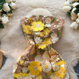 New Sleeveless Waist Slimming Floral Embroidery Design Irregular Strapless Dress HZ1024