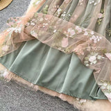 Simple Floral Embroidery Slimming Mesh Dress HZ1024