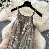 Simple Floral Embroidery Slimming Mesh Dress HZ1024