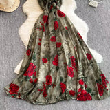 New Women Simple Fashion Spaghetti Strap High Waist Floral Dress HZ1024