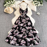 New Women Simple Fashion Spaghetti Strap High Waist Floral Dress HZ1024