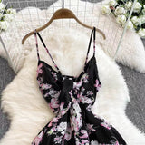 New Women Simple Fashion Spaghetti Strap High Waist Floral Dress HZ1024