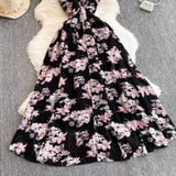 New Women Simple Fashion Spaghetti Strap High Waist Floral Dress HZ1024