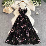 New Women Simple Fashion Spaghetti Strap High Waist Floral Dress HZ1024