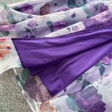 Elegant Diagonal Shoulder Three-dimensional Lace Printed Floral Mesh Dress HZ1024