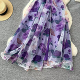 Elegant Diagonal Shoulder Three-dimensional Lace Printed Floral Mesh Dress HZ1024