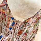 Boho Style V-neck Spaghetti Strap High-waisted Colorful Floral Dress HZ1024