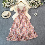 Boho Style V-neck Spaghetti Strap High-waisted Colorful Floral Dress HZ1024