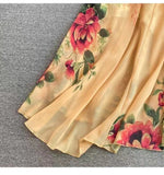 New Stylish Elegant V-neck High-waisted Floral Dress HZ1024