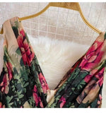 New Stylish Elegant V-neck High-waisted Floral Dress HZ1024