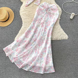 Seaside Holiday Sexy Halter top Mermaid Floral Skirt Two-piece Set HZ1024