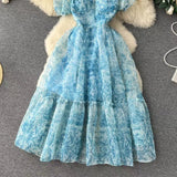 New French Audrey Hepburn Style Puff Sleeve Organza Floral Ball Gown HZ1024