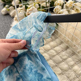 New French Audrey Hepburn Style Puff Sleeve Organza Floral Ball Gown HZ1024