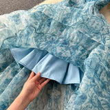 New French Audrey Hepburn Style Puff Sleeve Organza Floral Ball Gown HZ1024