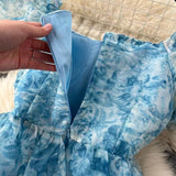 New French Audrey Hepburn Style Puff Sleeve Organza Floral Ball Gown HZ1024