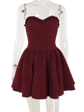 Vintage Burgundy Sweetheart Strapless A-Line Sleeveless Short Summer Dresses Party Dress Homecoming Dress HZ1024