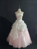 Vintage Pink Strapless Chiffon Sweet 16 Quinceanera A-Line Ruffles Evening Dress Ball Gown HZ1024