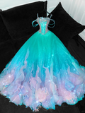Gorgeous Sparkling Blue-green Sequin A-Line Design Evening Dress Prom Dresses HZ1024
