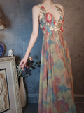Vintage Floral Backless Design Elegant Chiffon Evening Dress Prom Dress HZ1024