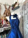 Vintage Royal Blue Satin Evening Gown A-Line Spaghetti Strap Party Dress Long Formal Dress HZ1024